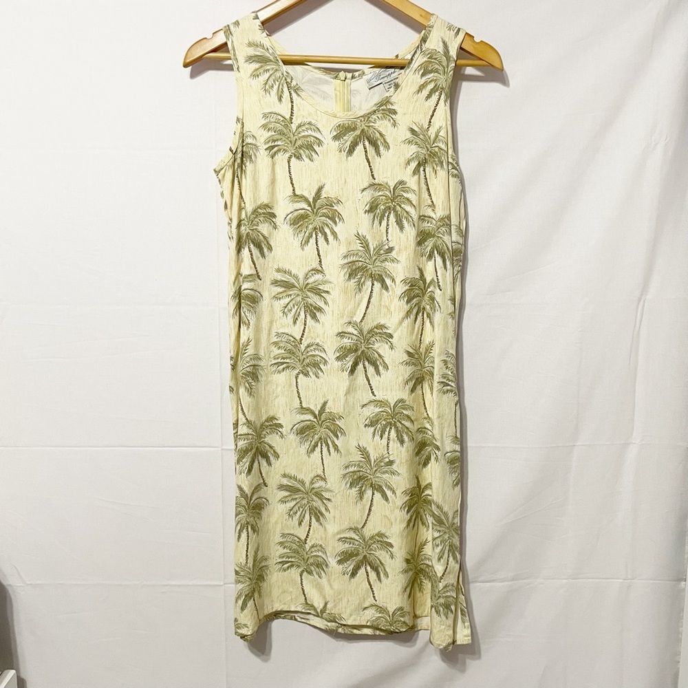 XS Vintage 100% Silk Pineapple Moon Palm Tree Sleeveless Dress Tropical Hawaiian